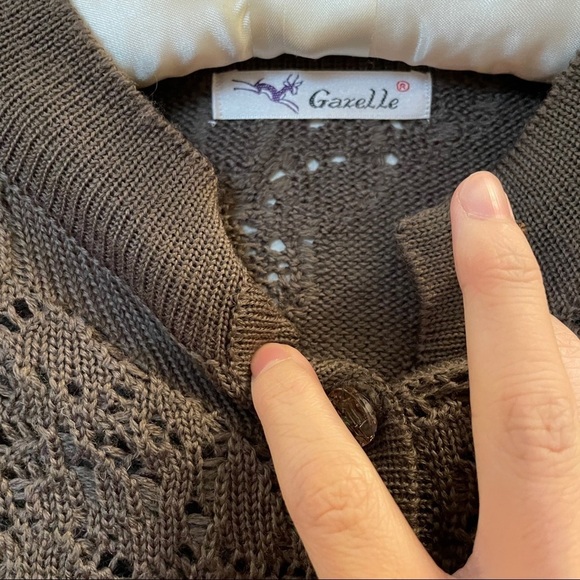 Vintage Brown Wool Lace Floral Cardigan - Picture 7 of 14